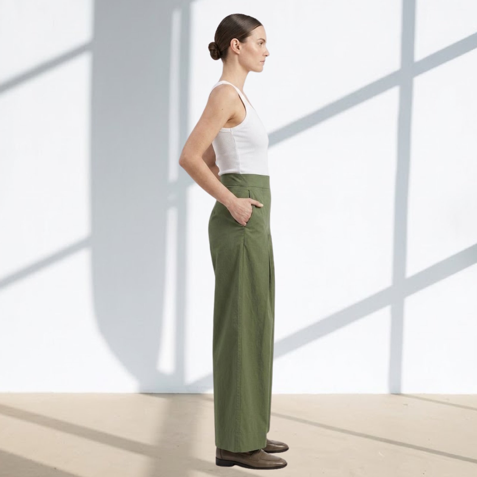Women’s Olive Green Wide Leg Trousers