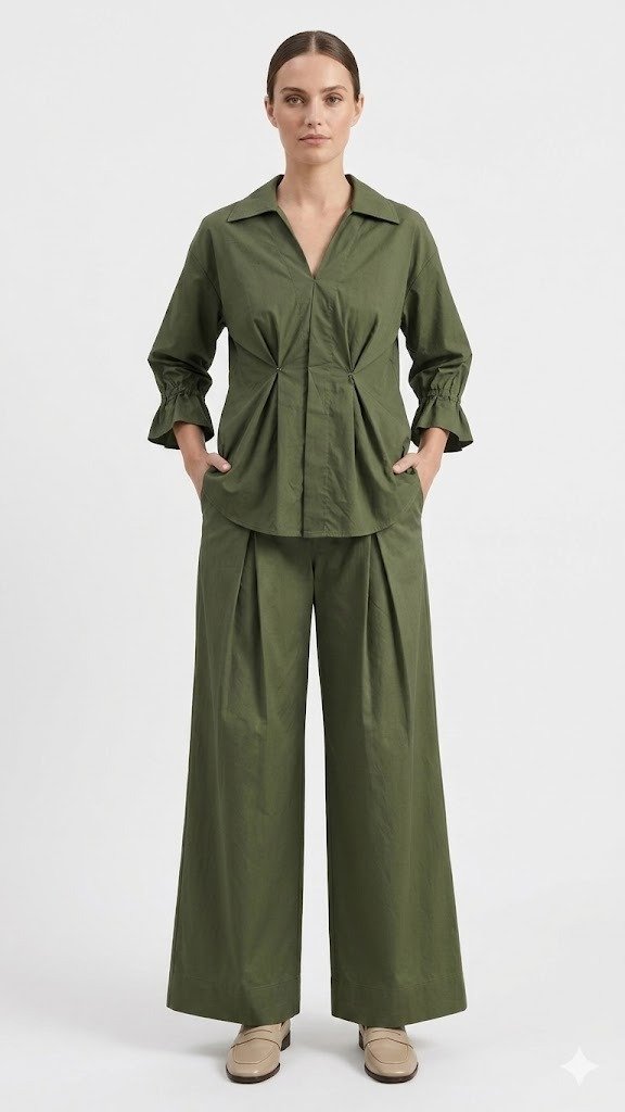 Women’s Olive Green Cotton Co-Ord Set - Image 3